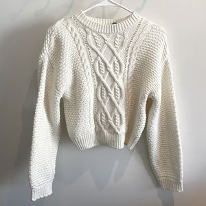 White chunky knit cropped sweater
